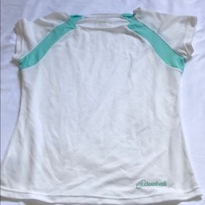 Cloud veil white & teal t-shirt Top.